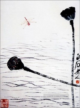 Qi Baishi libélula y loto tinta china antigua Pinturas al óleo